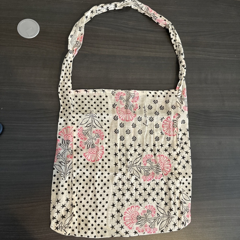 Free People White Pink Floral Cotton Beach Tote Bag NWOT